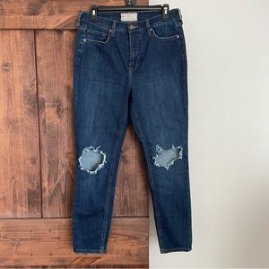 Free People Distressed High Rise Skinny Jeans Size 31 Dark Wash Womens Denim